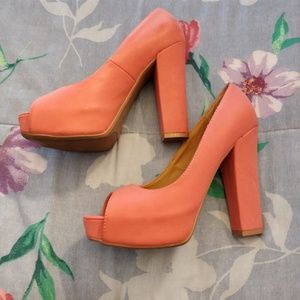 New Coral Platform Thick Heel Pumps